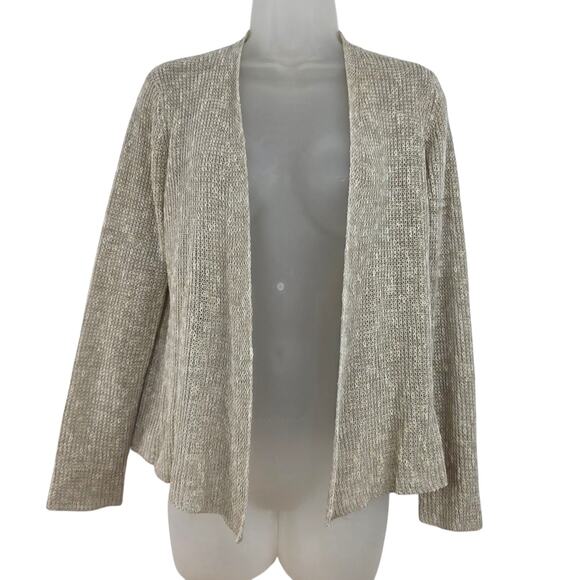 EILEEN FISHER Cardigan XS Organic Linen Marled Shawl Collar Open Front Beige - Picture 1 of 5